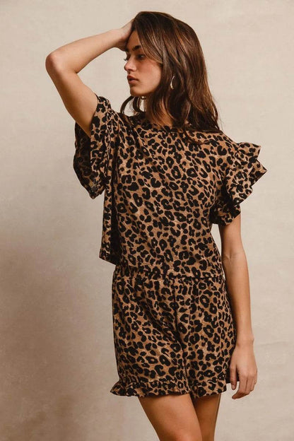 BiBi Leopard Print Waffle Texture Layered Ruffle Sleeve Top and Shorts Set Trendsi cf8fc039ad5c433eb7ec84d4e24dcefd-Max-Origin