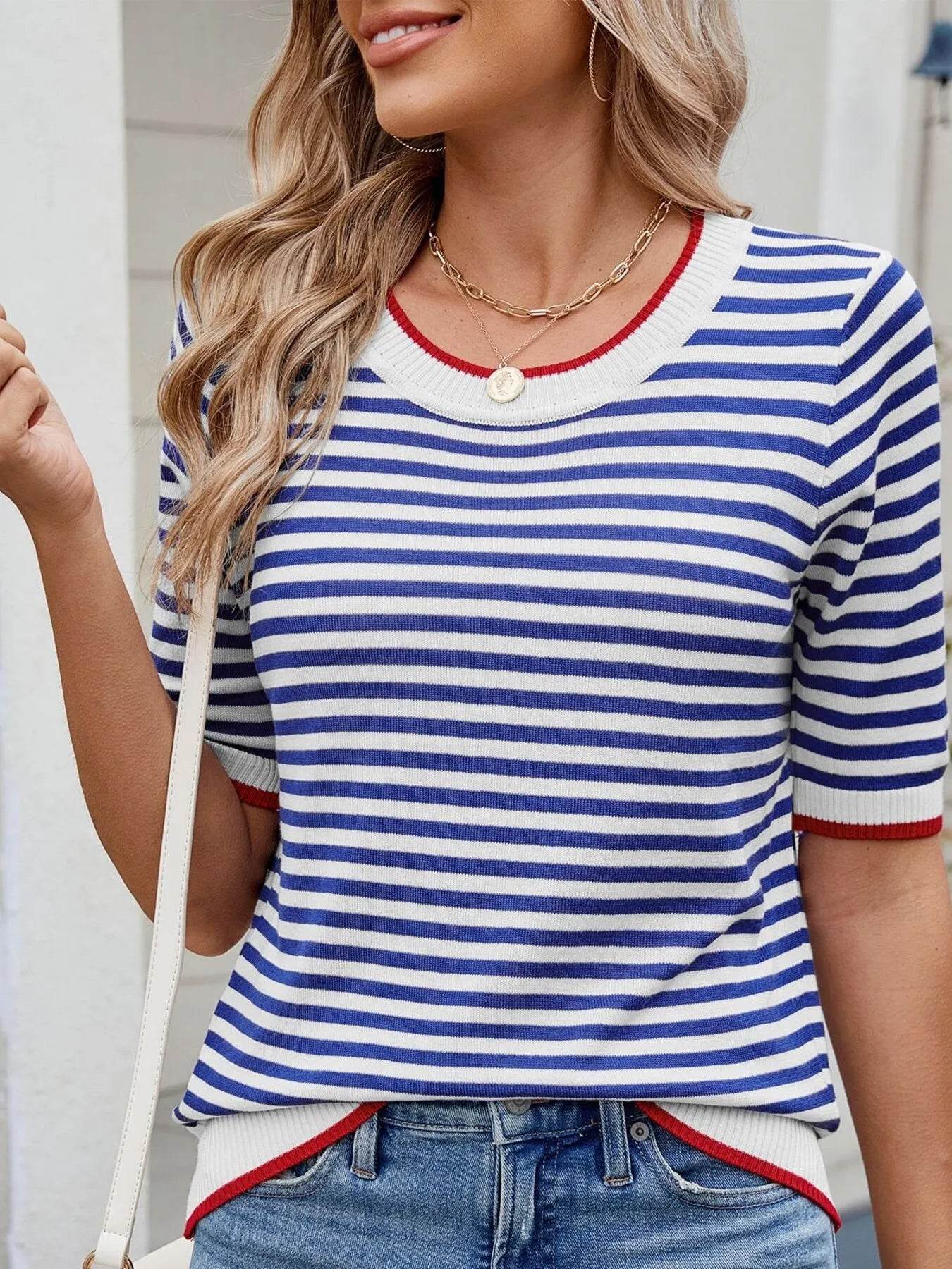 Striped Casual T-Shirt with Contrast Trim Trendsi cfa7d2b1811b416e88237038e1af4892-Max-Origin