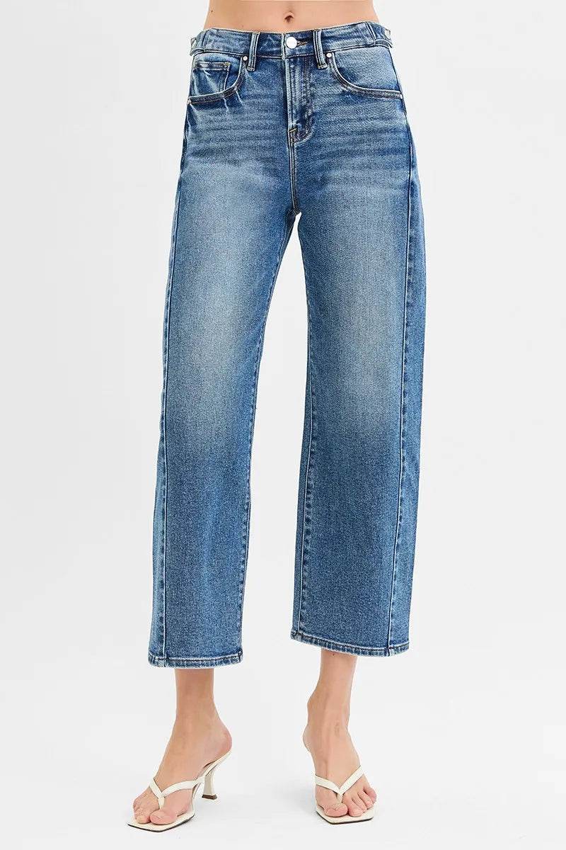 RISEN High Rise Crop Length Barrel Adjustable Waist Band Jeans DARK Trendsi cfb77479ebfa4a96977e13867464e9cb-Max-Origin