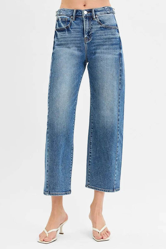 RISEN High Rise Crop Length Barrel Adjustable Waist Band Jeans DARK Trendsi cfb77479ebfa4a96977e13867464e9cb-Max-Origin
