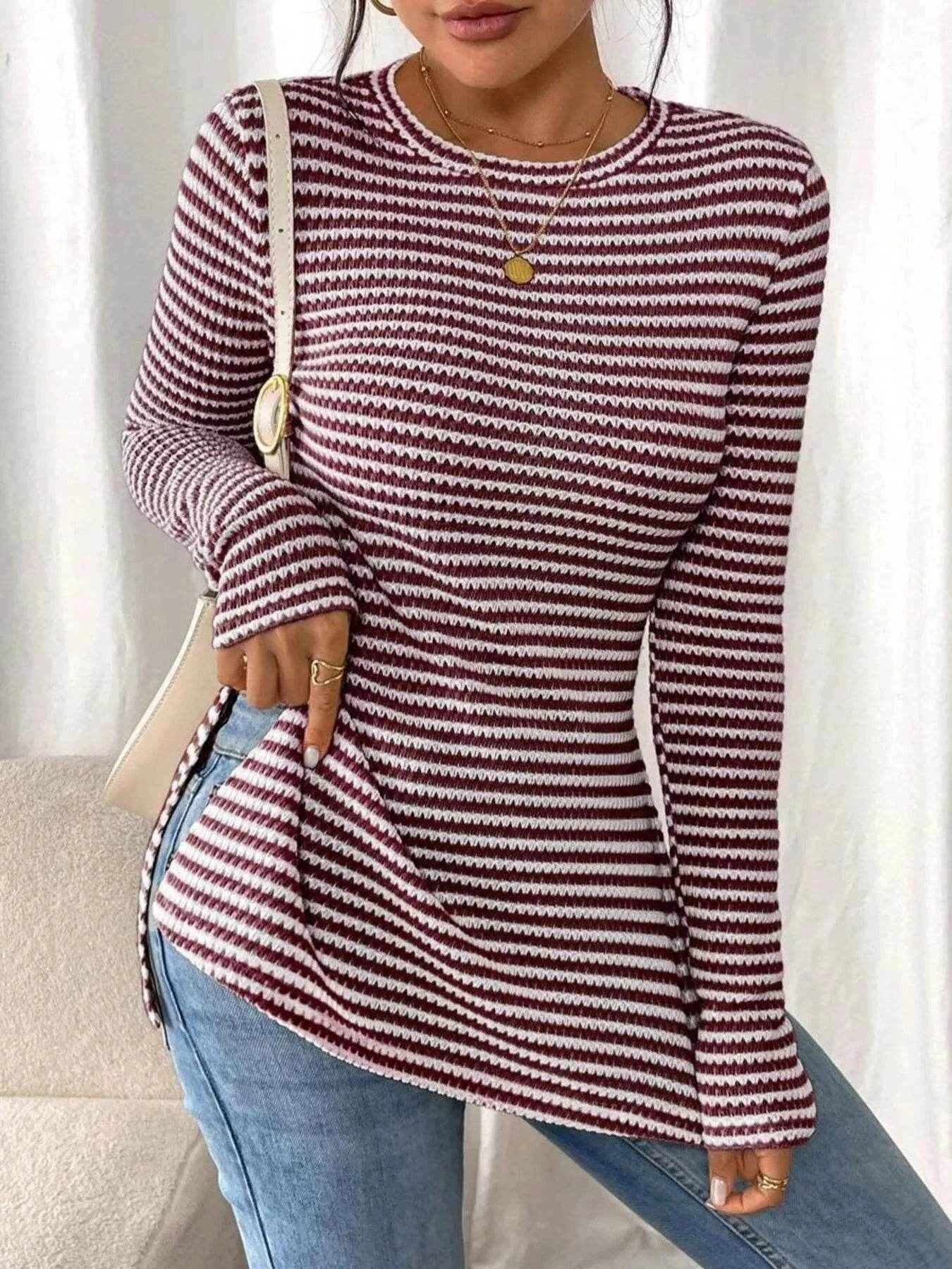Side Slit Striped Long Sleeve T-Shirt Trendsi cfce163bb5764a82917230286147c63c-Max-Origin