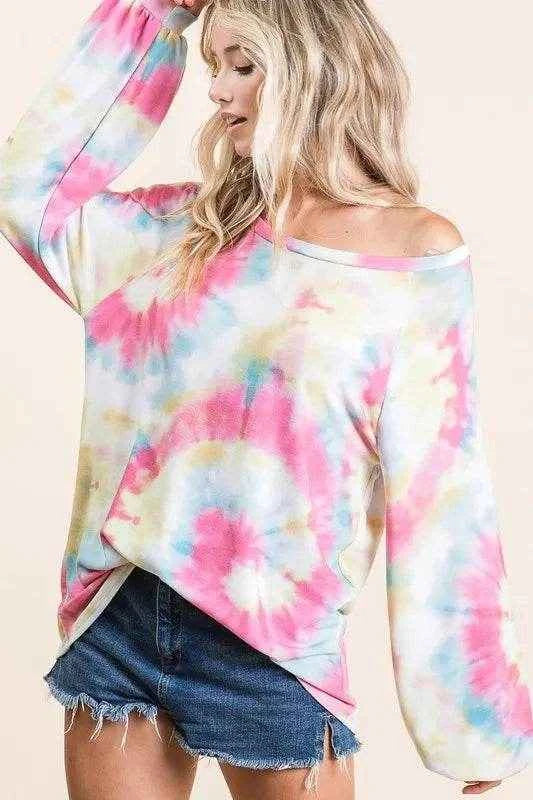 BiBi Tie Dye Print Terry Top With Puff Sleeves Trendsi cfcee4043c7c4604b4e62cf31dd97558-Max-Origin