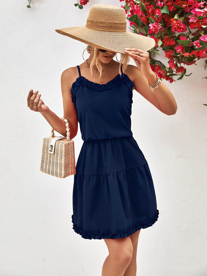 Frill Trim Spaghetti Strap Mini Dress Trendsi cfdd5121188248389b5cbd80349d91d0-Max