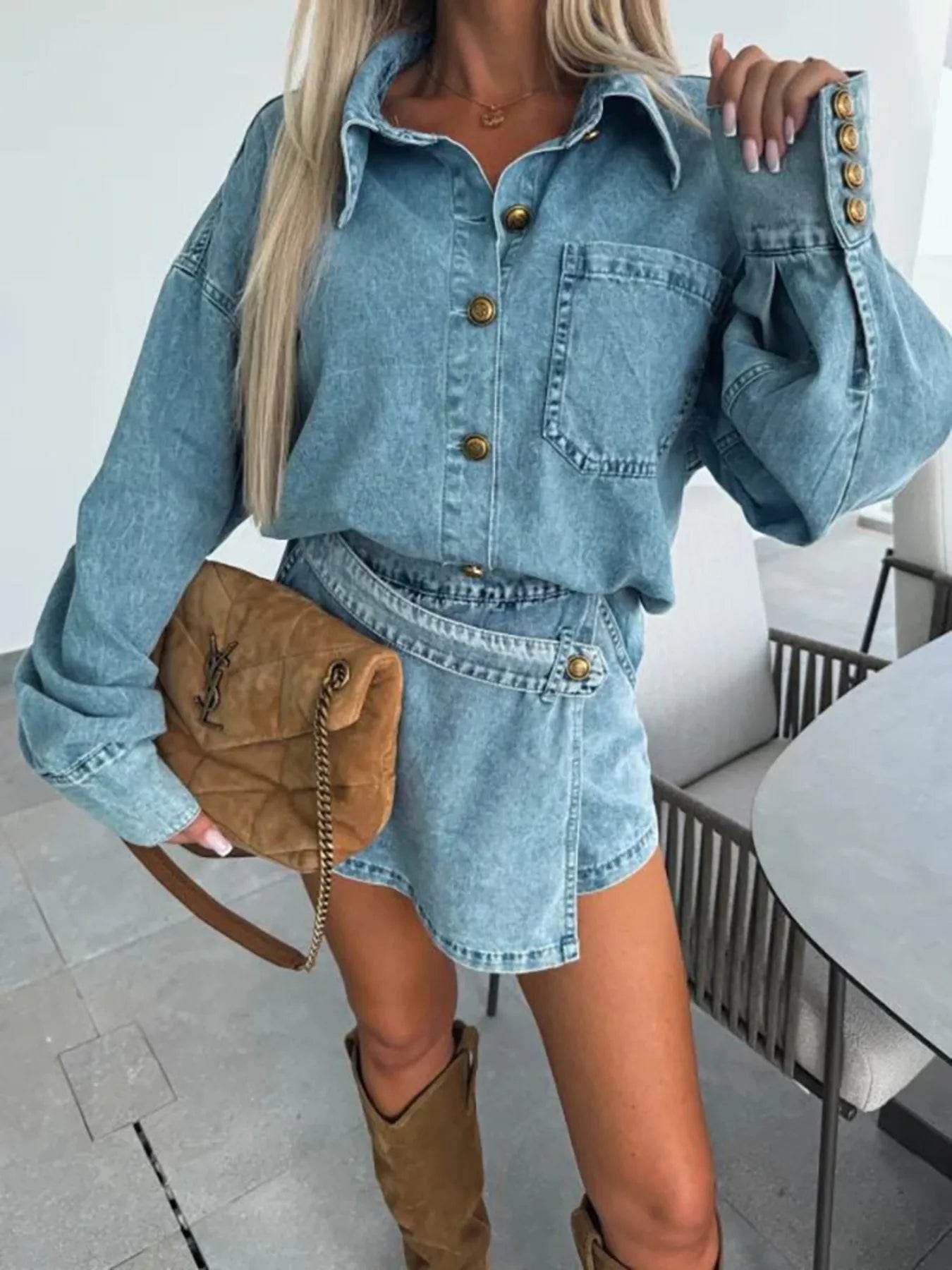 Button-Front Shirt and Mini Skirt Oversized Denim Set Medium Trendsi cff15698038f4866b5ff909050902808-Max-Origin