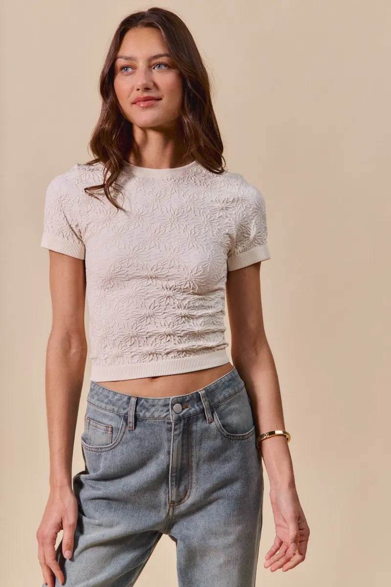 SO ME Floral Patterned Seamless Short Sleeve Top Trendsi d03a3032599746d1929922f1a3865dfd-Max-Origin