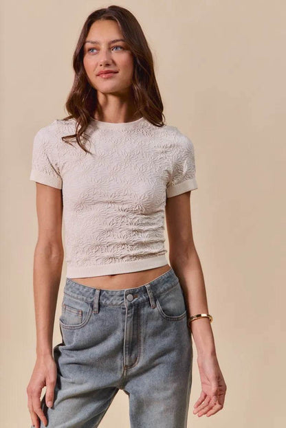 SO ME Floral Patterned Seamless Short Sleeve Top Trendsi d03a3032599746d1929922f1a3865dfd-Max-Origin