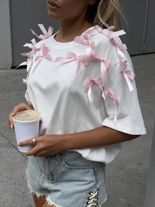 Bow Short Sleeve T-Shirt White Trendsi d03acf7a-ed19-40e5-90d0-14dc3c905dc4-Max-Origin