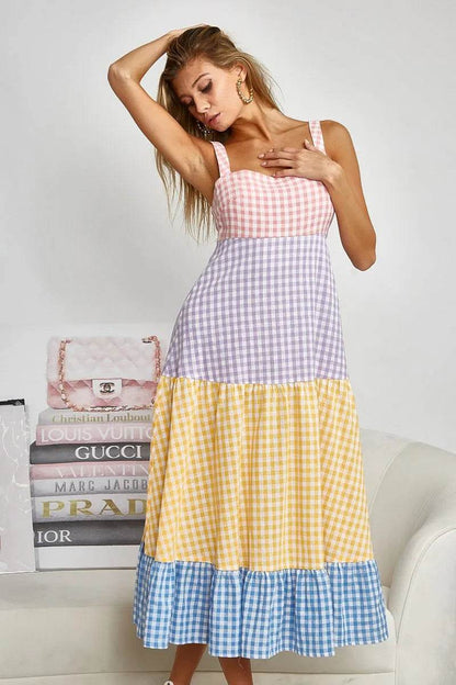 BiBi Color Block Tiered Gingham Dress YELLO SAGE BLUE PURP Trendsi d03db5627e90468eaa49cf80fa6ddf98-Max-Origin