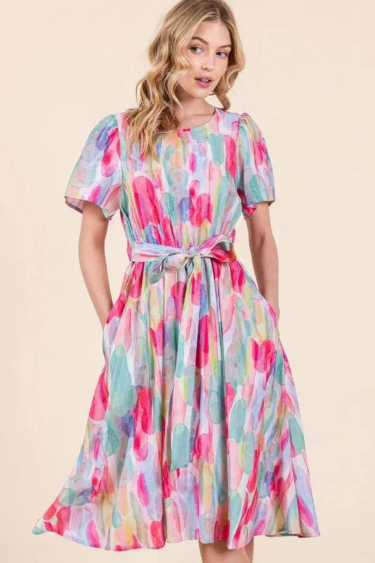Lime 'N' Chili Watercolor Print Tie Front Midi Dress Trendsi d0445a16fec9461c9590c7fb72d5c604-Max-Origin