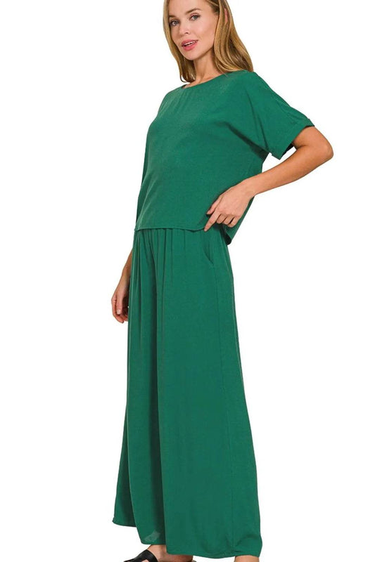 Zenana Round Neck T-Shirt and Wide Leg Pants Set Trendsi d0569db0-9157-49c1-9bf7-925b28074128-Max-Origin
