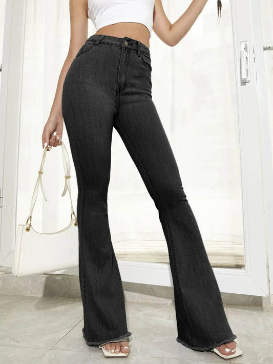 Raw Hem High Waist Flare Jeans Black Trendsi d05e82f6-2e24-425a-b7b8-01d4ebab2fda-Max