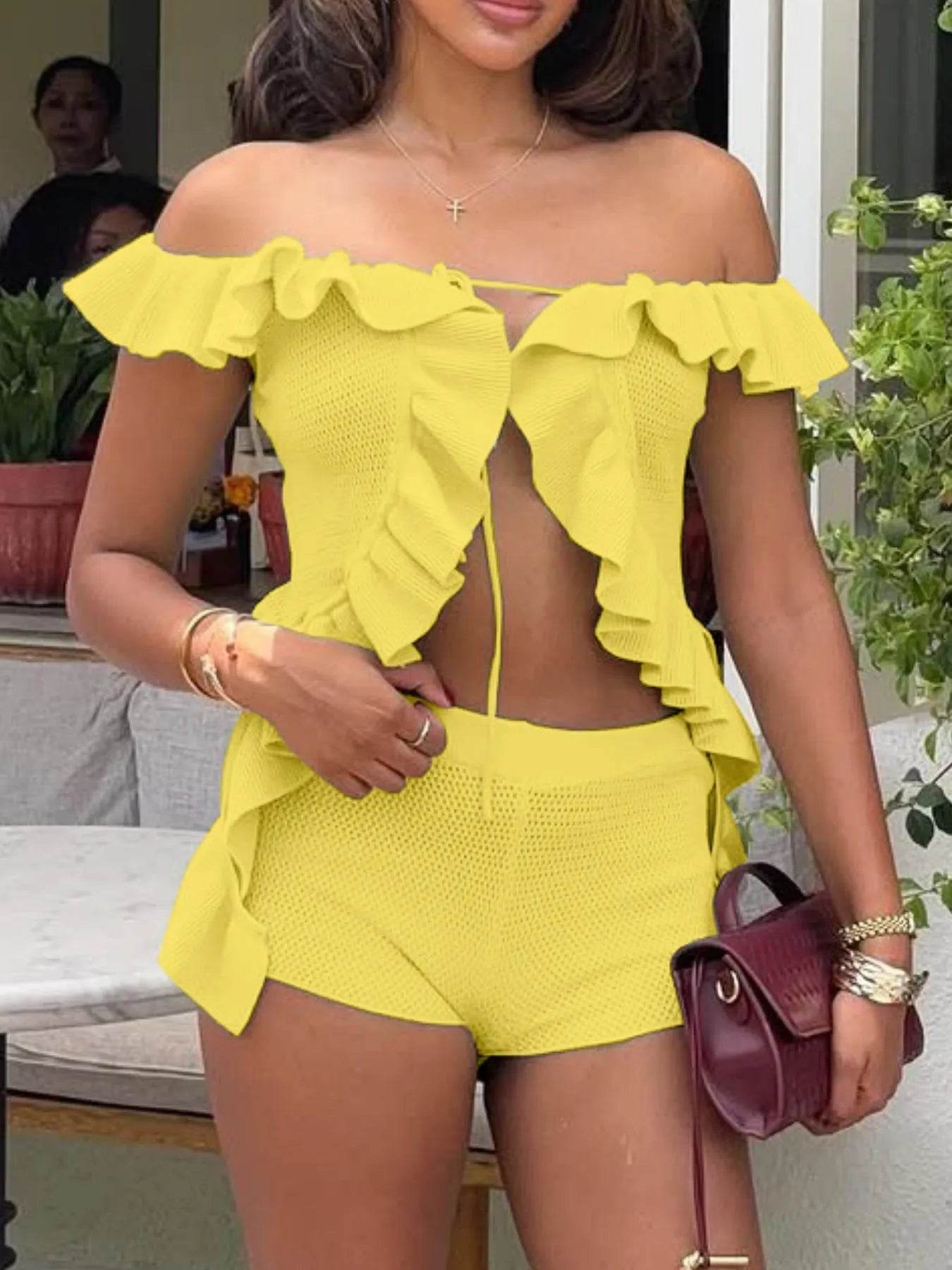 Off-Shoulder Ruffle Top and Shorts Sweater Set Trendsi d06b7709-10ba-4c6b-992b-a8f978ba3700-Max-Origin