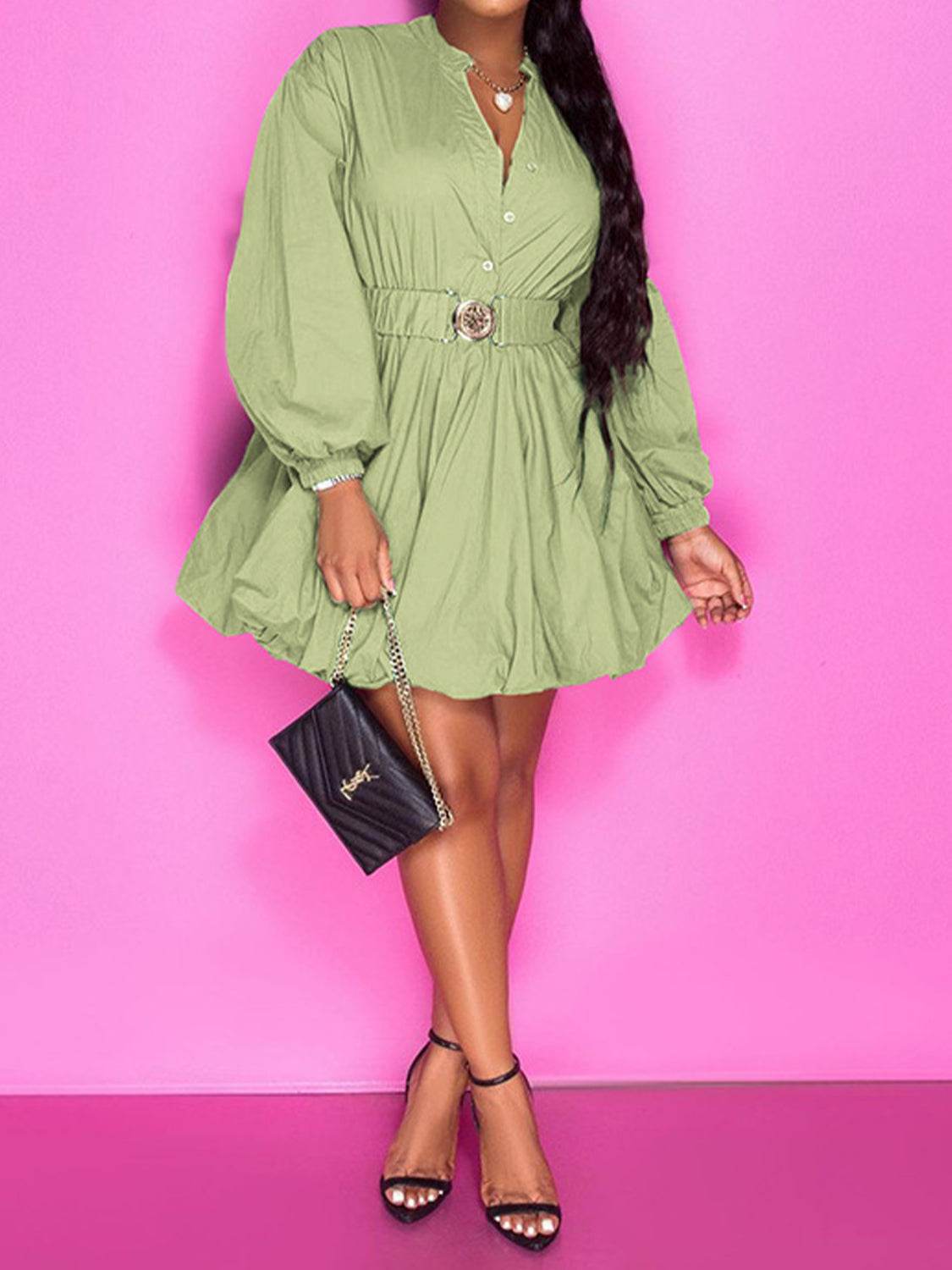 Notched Button Up Balloon Sleeves Dress Sage Trendsi d09924cfc61b4705927f5d23e78fa479-Max
