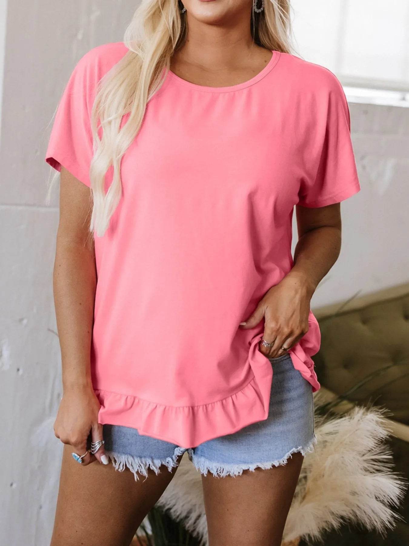 Ruffle Hem Round Neck Relaxed T-Shirt Trendsi d0a41f34-b2f5-44cf-a9c2-84d81ef09b6c-Max-Origin