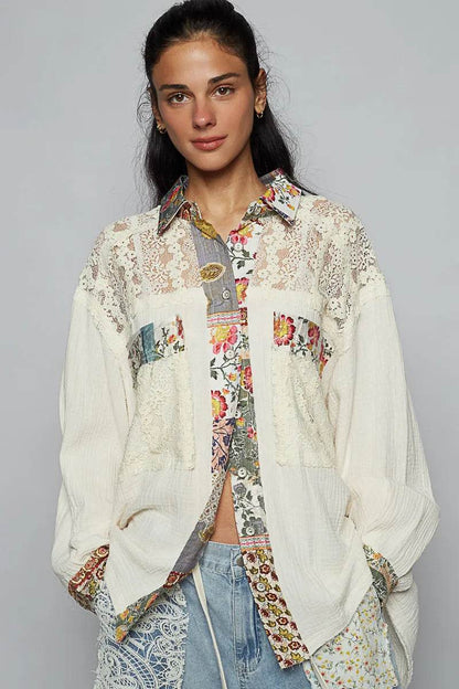 POL Lace Patchwork Floral Trim Long Sleeve Shirt Ivory Trendsi d0a92edf-2536-48e0-9c0f-03ef58d4d8bd-Max-Origin