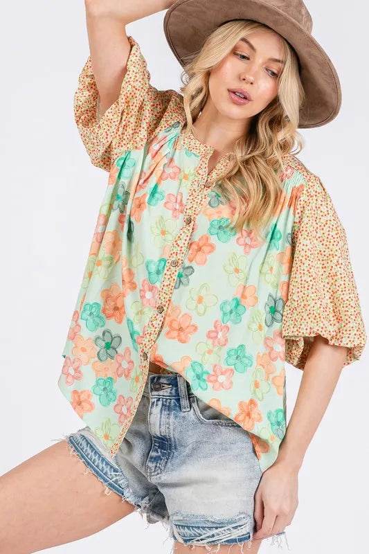 SAGE+FIG Button Down Bubble Sleeves Shirt Trendsi d0a965a0-a4ac-4095-9dcc-55b53035899d-Max