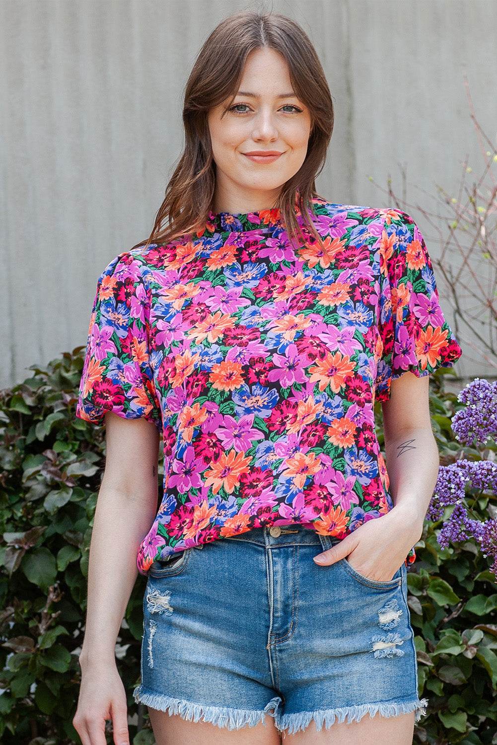 Floral Print Puff Sleeve Round Neck Blouse Floral Trendsi d0b7e8a322ca4599b5e2e09e2f0a7d92-Max