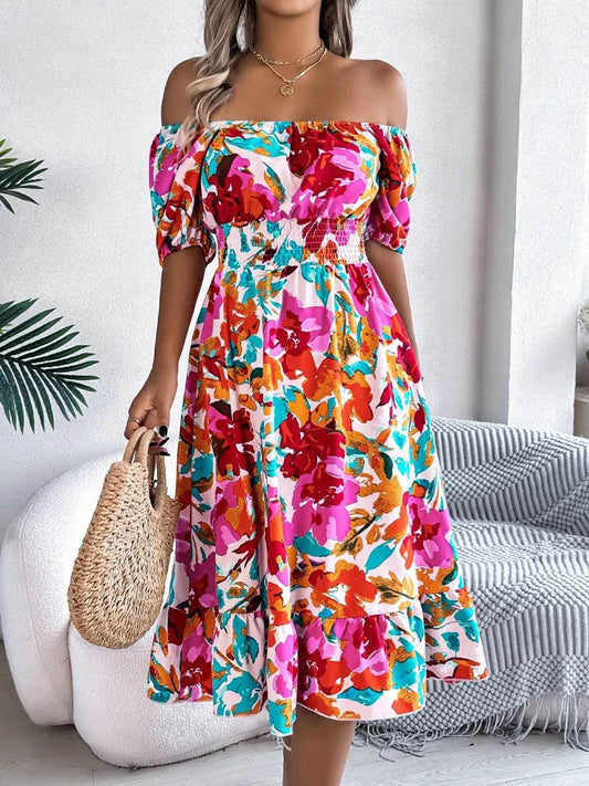 Ruffled Hem Smocked Floral Short Sleeve Midi Dress Trendsi d0e61030-47ec-43df-9bb5-6527ef2d1dcd-Max-Origin