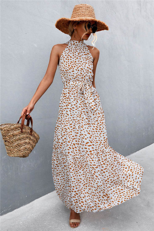 Printed Sleeveless Tie Waist Maxi Dress Beige Trendsi d0ece8d9f8de4431b83f5c6612afcc0e-Max