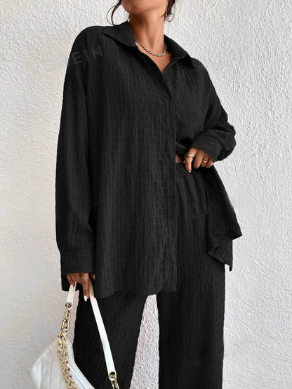 Button Up Long Sleeve Shirt and Pants Set Camel Trendsi d1004f126ad74a8394a1029a59445944-Max-Origin