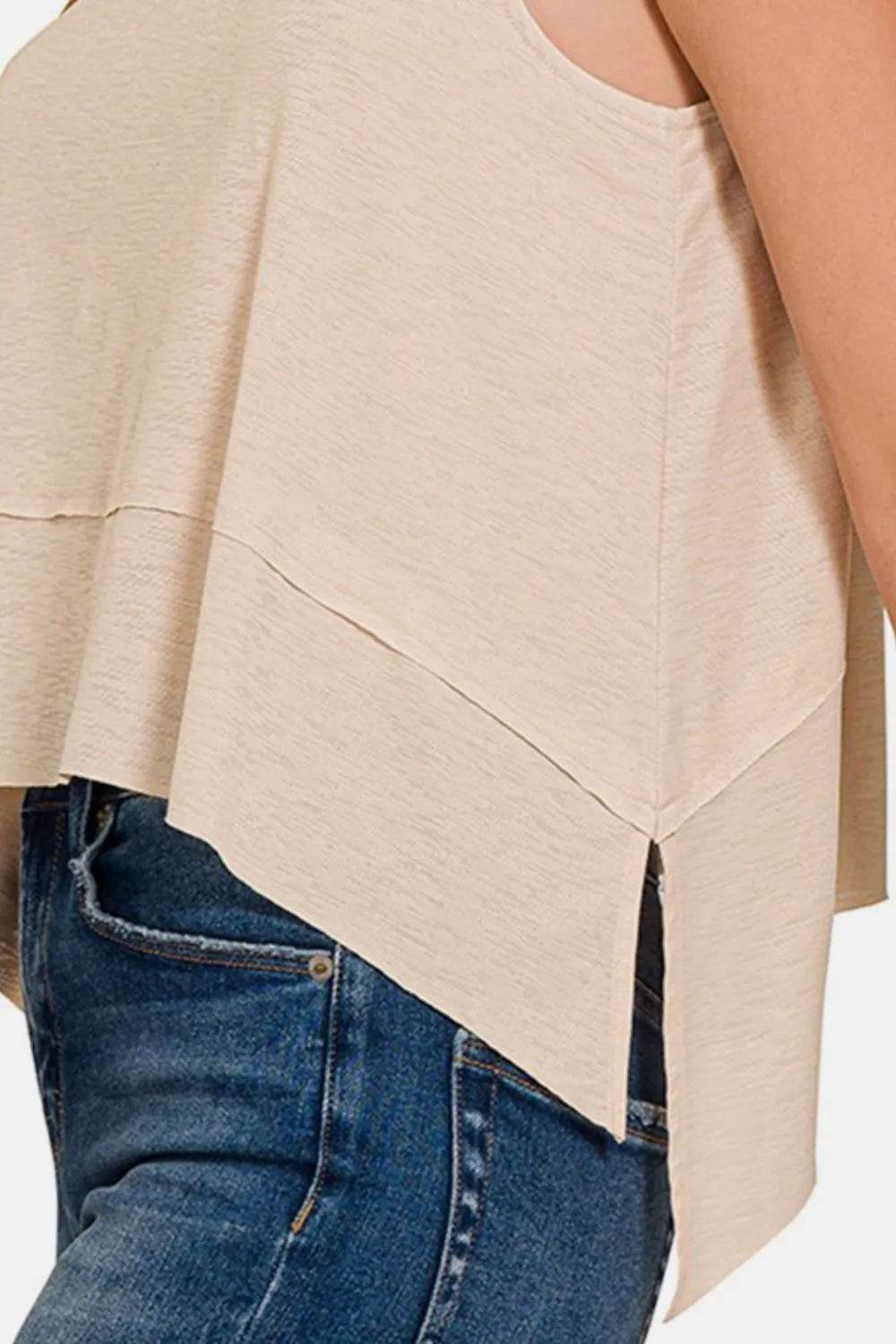 Zenana Exposed Seam Slit Round Neck Tank Trendsi d1259843-7a15-4760-becb-230043c55365-Max