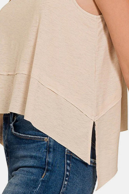 Zenana Exposed Seam Slit Round Neck Tank Trendsi d1259843-7a15-4760-becb-230043c55365-Max