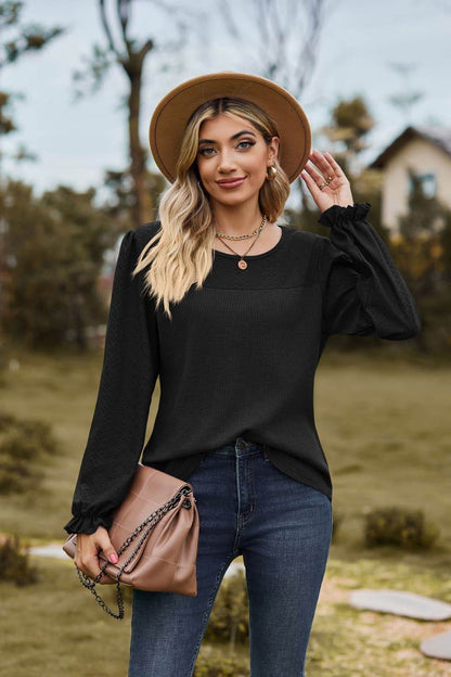 Round Neck Puff Sleeve Blouse Black Trendsi d12cded888204f0d868d99718334db9f-Max
