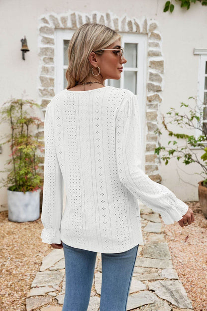 Eyelet Lace Trim Flounce Sleeve Blouse Trendsi d1629adca6074940be44cb8abb354ad5-Max