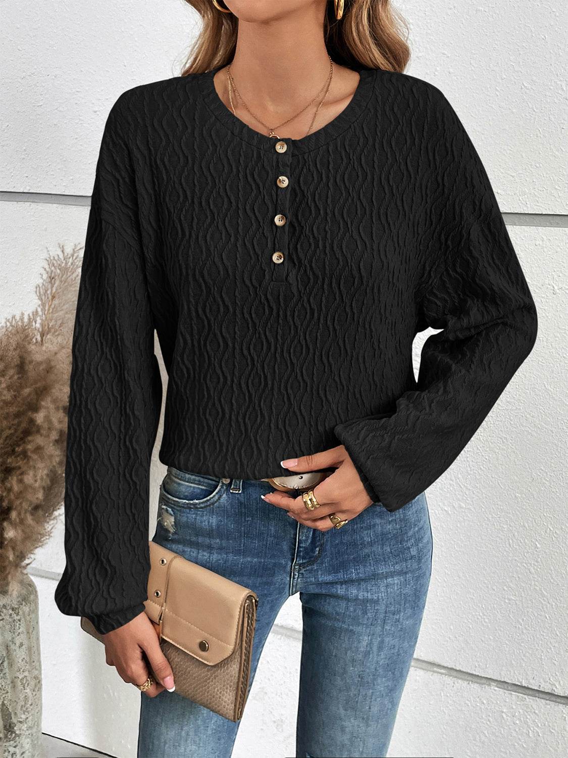 Ivy Lane Half Button Long Sleeve Top Trendsi d1a43e07f85a4fe091280a0842b54209-Max