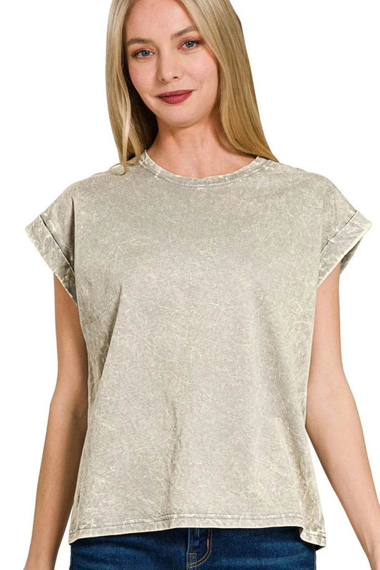 Zenana Crinkle Washed Round Neck Folded Short Sleeve Tee SLEET Trendsi d1a53621-6158-4aae-954a-bdcc1351b6fc-Max-Origin