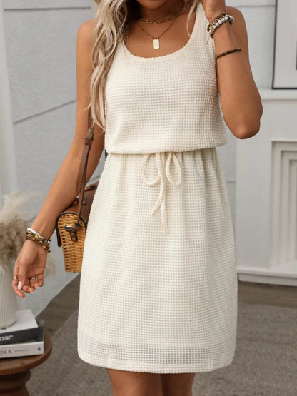 Waffle-Knit Drawstring Mini Tank Dress Trendsi d1a62878-2c58-4f08-b8de-32fb27c742e7-Max