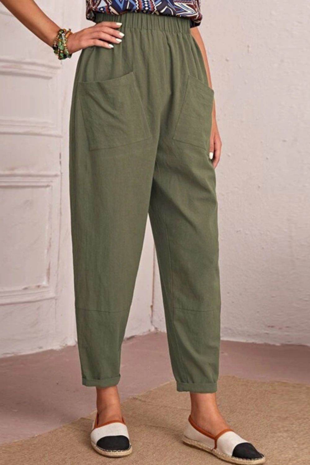 Elastic Waist Pocket Tapered Pants Trendsi d1d4328e1b9b4bad825c5fec80809731-Max