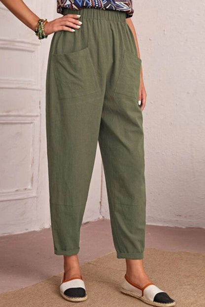 Elastic Waist Pocket Tapered Pants Trendsi d1d4328e1b9b4bad825c5fec80809731-Max