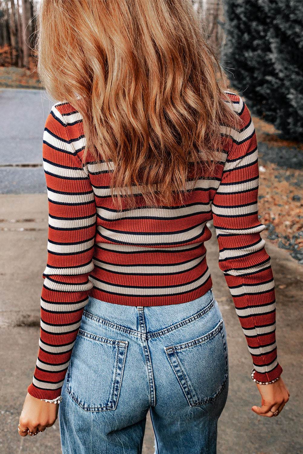 Striped Round Neck Long Sleeve Top Trendsi d1fa567d32634b79aa66d744b0d90125-Max