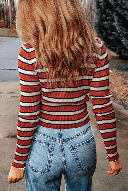 Striped Round Neck Long Sleeve Top Trendsi d1fa567d32634b79aa66d744b0d90125-Max