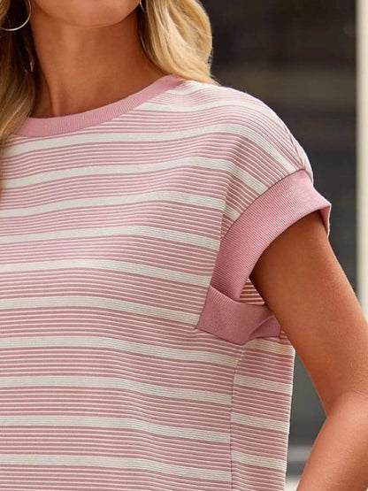 Striped Round Neck Casual T-Shirt Trendsi d2185d18-451f-49f3-8686-f5ea37be87a8-Max-Origin