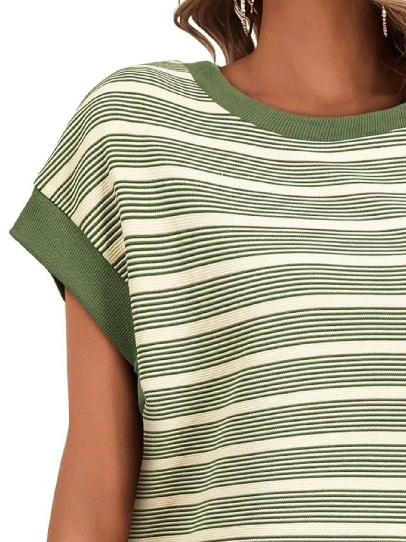 Striped Round Neck Casual T-Shirt Trendsi d21a763c-d239-4ad5-a610-346103831608-Max-Origin