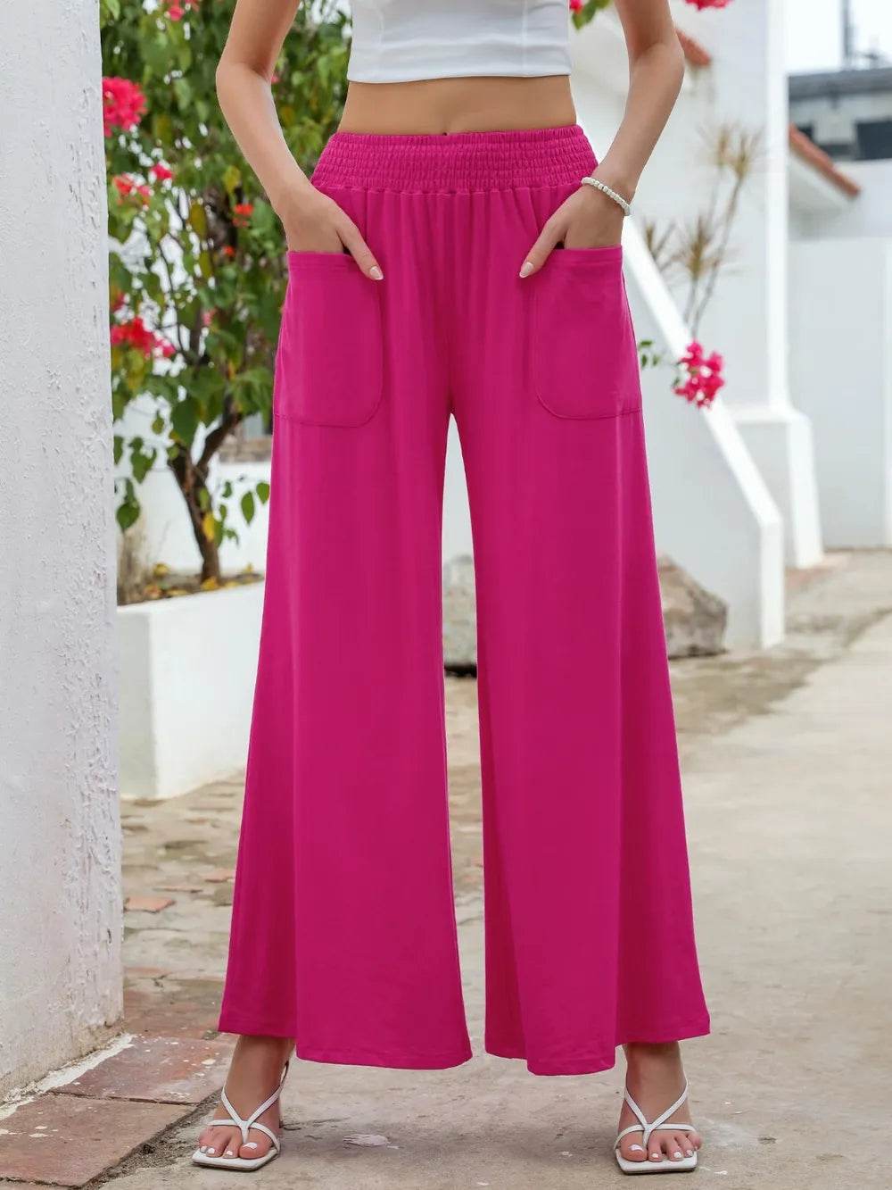 Pocketed Elastic Waist Wide Leg Pants Hot Pink Trendsi d232dd72-fa8e-4424-9080-1d0655071560-Max