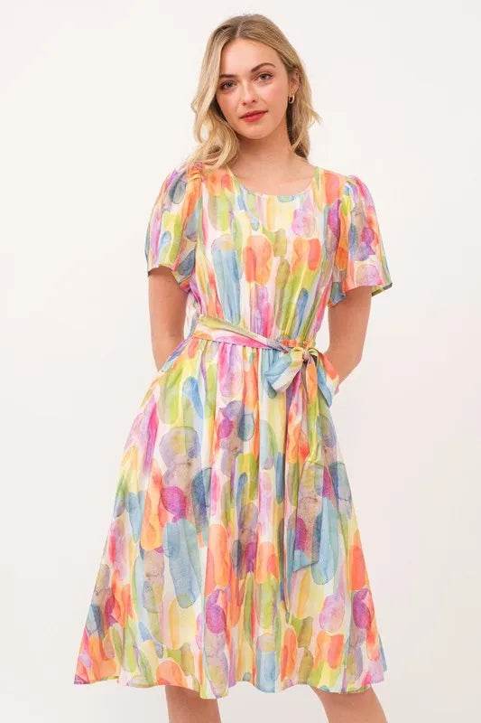 Lime 'N' Chili Watercolor Print Tie Front Midi Dress Trendsi d2361623ea414e4498c445395157a239-Max-Origin