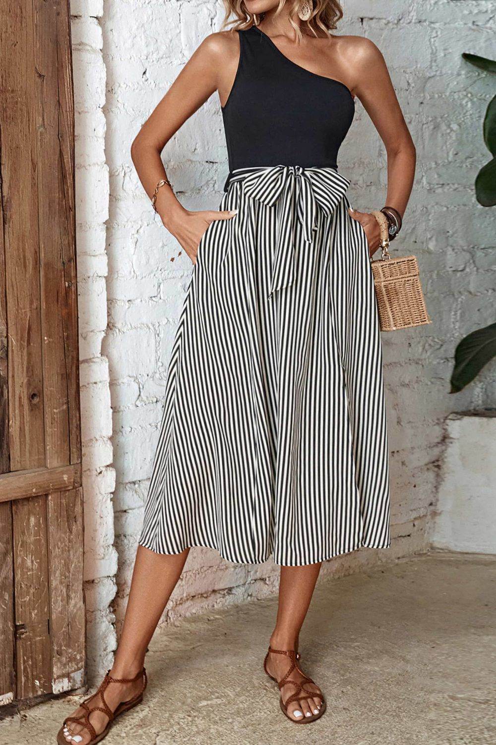 Perfee Striped One-Shoulder Slit Dress Trendsi d25cf0c2d160469f9e86a2d1f3cd206a-Max