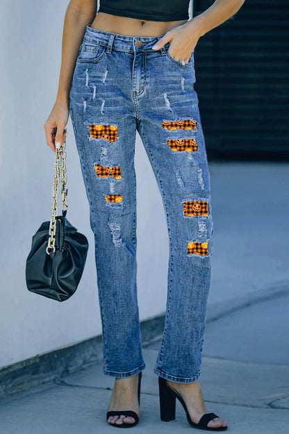 Distressed Pumpkin Pattern Jeans with Pockets Trendsi d262d9d9-8159-42e6-9c57-8377e11c6914-Max
