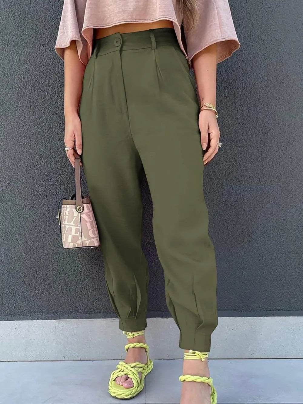High Waist Cropped Pants Matcha Green Trendsi d2718048-a064-4f1c-a77b-49c38c1dfa6a-Max