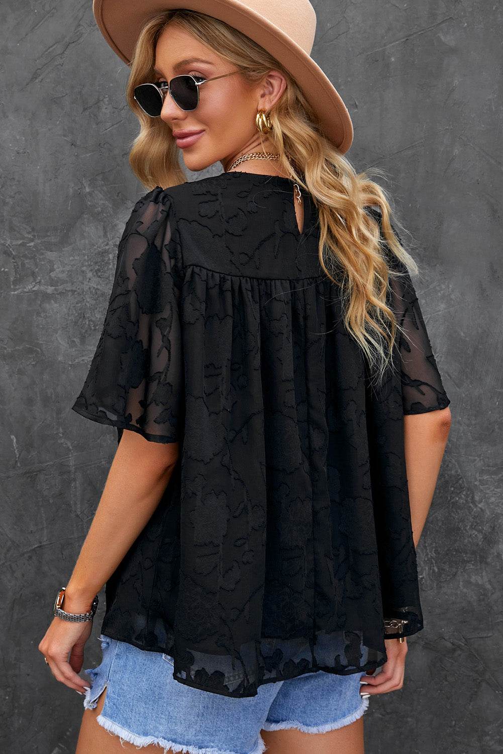Round Neck Puff Sleeve Blouse Trendsi d27449a49cff49c0a11ed0b1628512be-Max