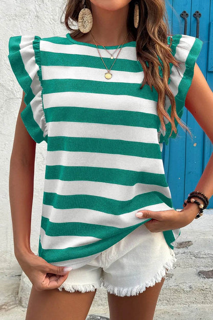 Ruffle Sleeve Striped T-Shirt Trendsi d28cf457-ef6b-4ceb-9808-4aff8378bb7a-Max-Origin