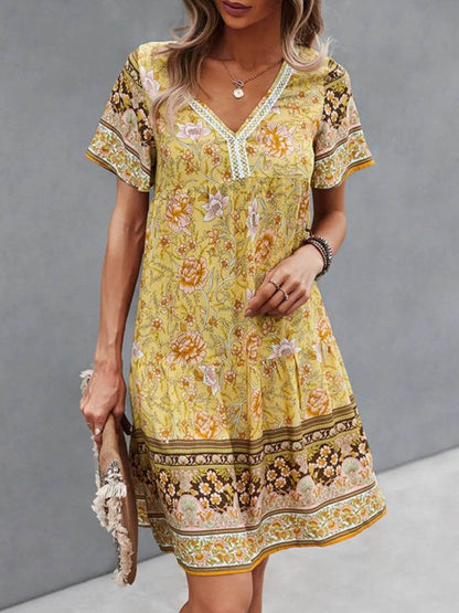 Floral Print V-Neck Summer Dress Pastel Yellow Trendsi d295d6a3-bc60-459a-8b62-496c4b986a8b-Max