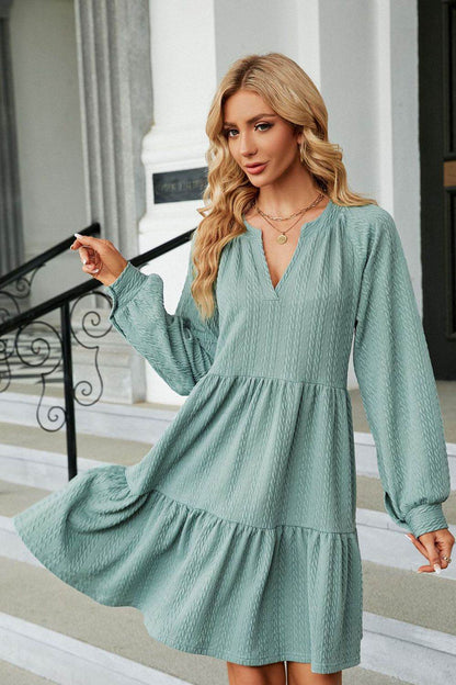 Notched Neck Long Sleeve Mini Dress Trendsi d29788879de64cfc824cd83d382e566a-Max