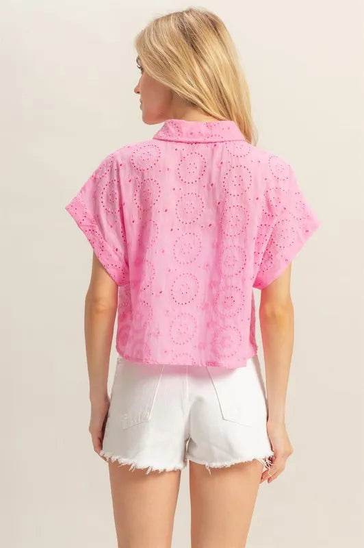 HYFVE Lightweight Eyelet Button Down Short Sleeve Shirt Trendsi d2b9a7c9-8eff-429b-a7a2-11f0d15e17da-Max
