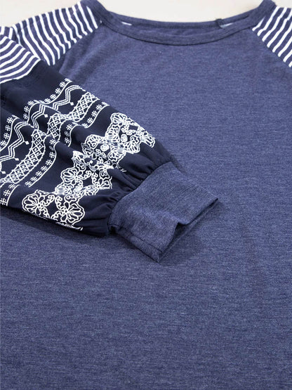 Contrast Print Striped Raglan Long Sleeve Loose Top Gray Trendsi d2c0946dfec54ccf88f61654b17c08ad-Max-Origin