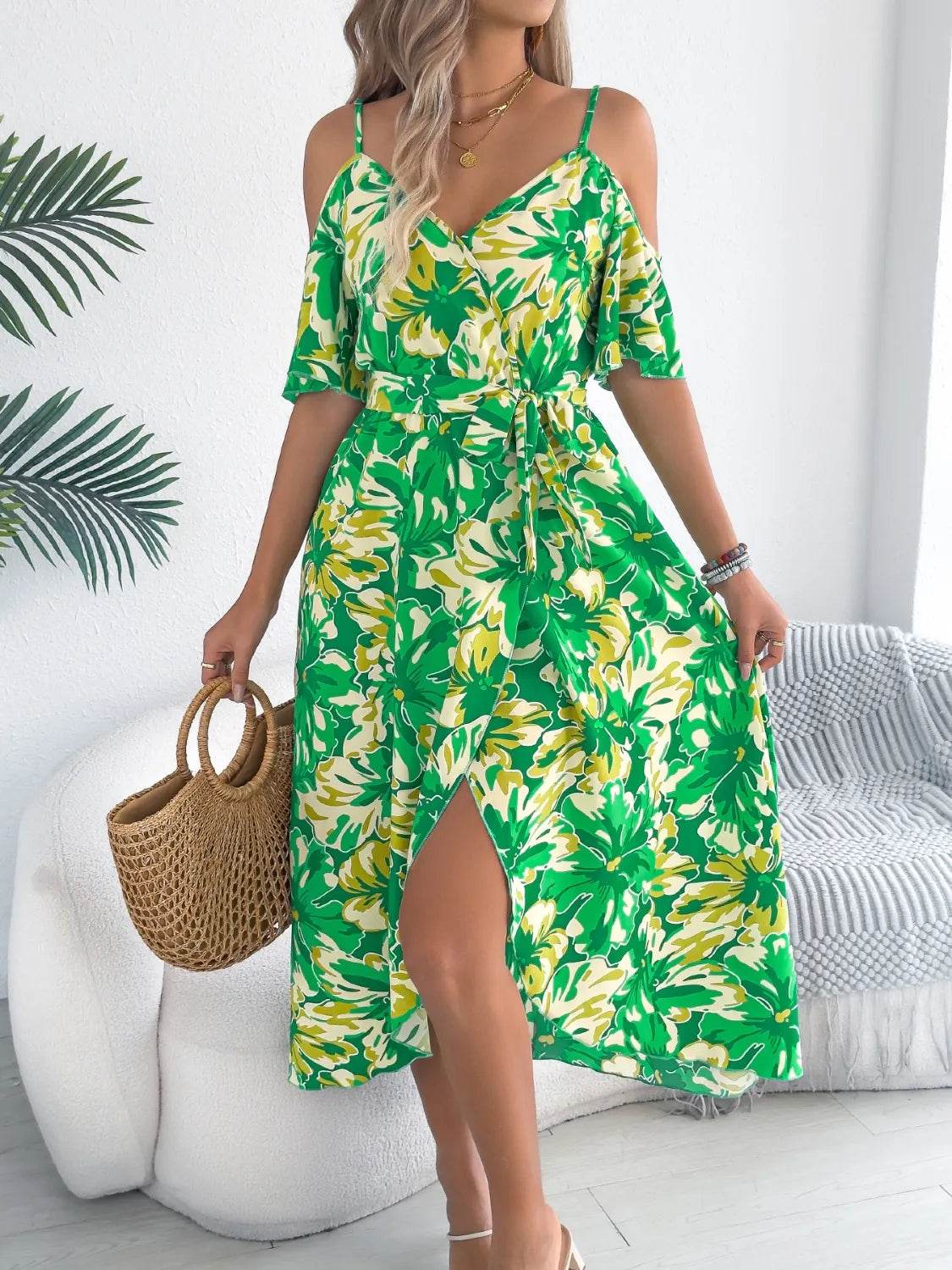 Printed Cold Shoulder Midi Cami Dress Green Trendsi d2ee3f04-7bf3-4fd2-8e7d-62738104ff45-Max-Origin