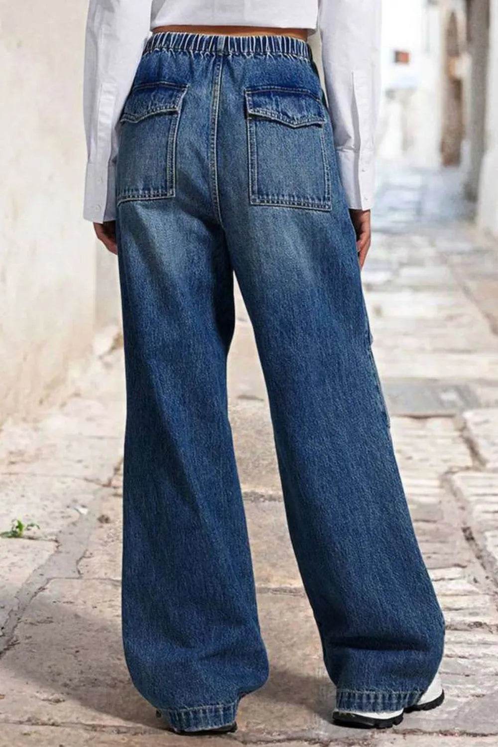 Drawstring Waist Wide Leg Shirred Jeans Trendsi d308af82-a00e-4e88-aab9-d25abf89c460-Max